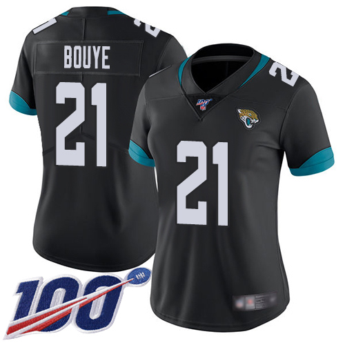 Nike Jacksonville Jaguars #21 A.J. Bouye Black Team Color Women Stitched NFL 100th Season Vapor Limited Jersey